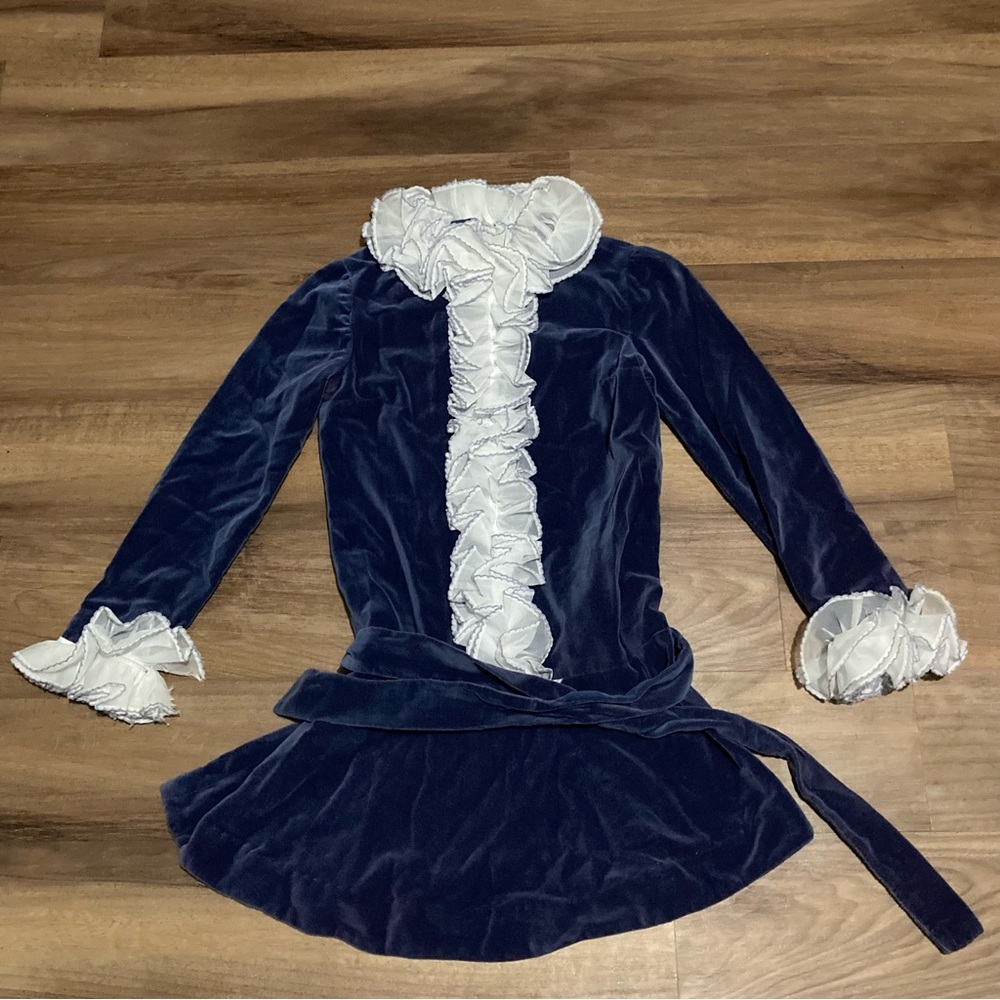 Rare 1960s Ruffled Long Sleeve Flower Power Disco Velvet Kids Dress